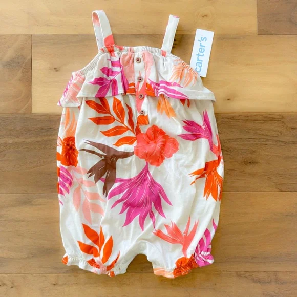 Brand New Baby Girl Tan Tropical Tank Romper, Size 24 Months, NWT - Picture 3 of 3